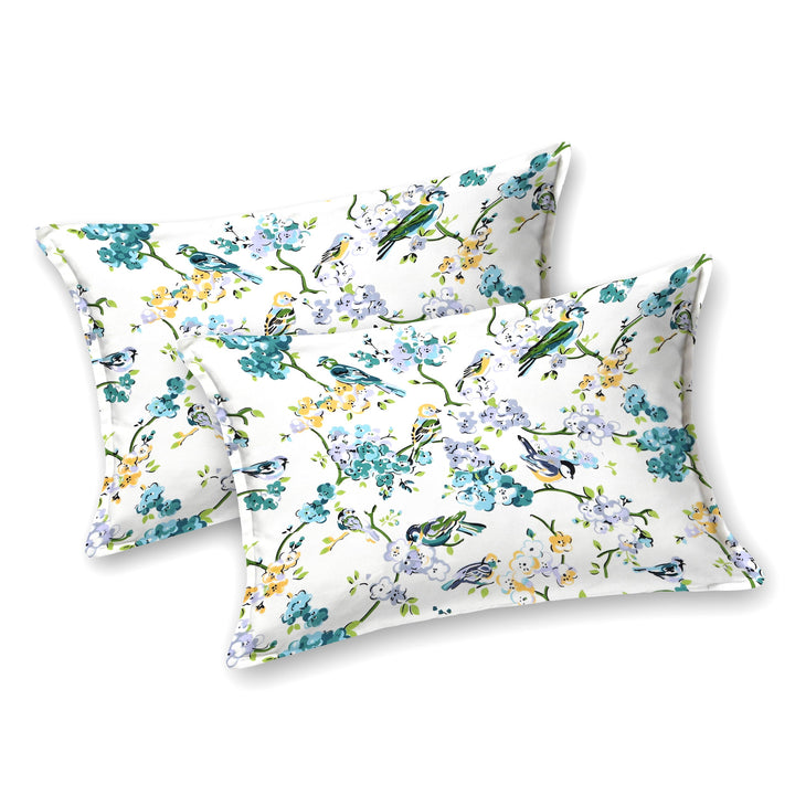 Bella Casa Fashion & Retail Ltd BEDSHEET 72 inch x 78 inch + 10 inch / Blue & Off White / 100 % Pure Cotton Double Fitted Bedsheet Set 100% Cotton with 2 Pillow Covers Floral Design Blue & Off White Colour - Scarlet Collection