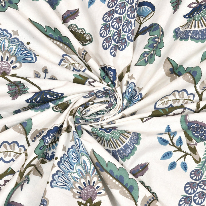 Bella Casa Fashion & Retail Ltd BEDSHEET 72 inch x 78 inch + 10 inch / Blue & White / 100 % Pure Cotton Double Fitted Bedsheet Set 100% Cotton with 2 Pillow Covers Floral Design Blue & White Colour - Scarlet Collection