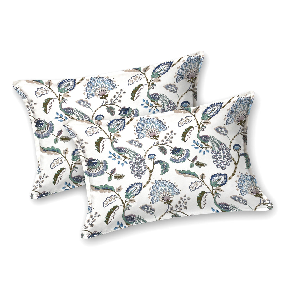 Bella Casa Fashion & Retail Ltd BEDSHEET 72 inch x 78 inch + 10 inch / Blue & White / 100 % Pure Cotton Double Fitted Bedsheet Set 100% Cotton with 2 Pillow Covers Floral Design Blue & White Colour - Scarlet Collection