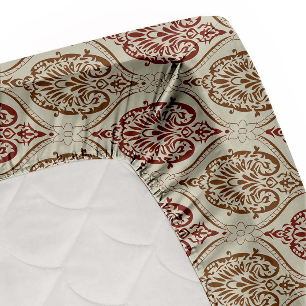 Bella Casa Fashion & Retail Ltd  BEDSHEET 72 inch x 78 inch + 10 inch / Brown / 100 % Cotton Bella Casa Double Fitted Bedsheet Set 100 % Cotton with 2 Pillow Covers Abstract Design Brown Colour - Scarlet Collection