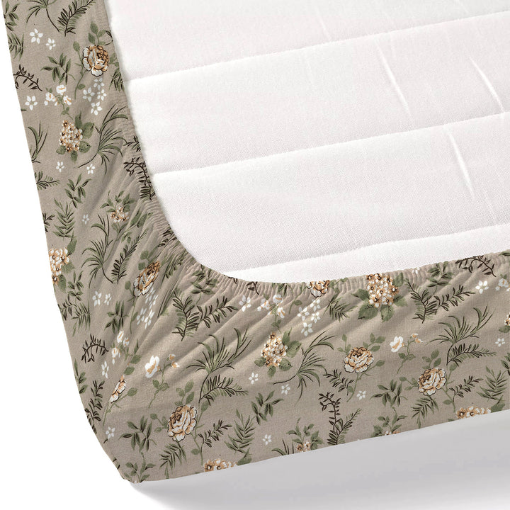 Bella Casa Fashion & Retail Ltd BEDSHEET 72 inch x 78 inch + 10 inch / Brown & Green / 100 % Pure Cotton Double Fitted Bedsheet Set 100% Cotton with 2 Pillow Covers Floral Design Brown & Green Colour - Scarlet Collection