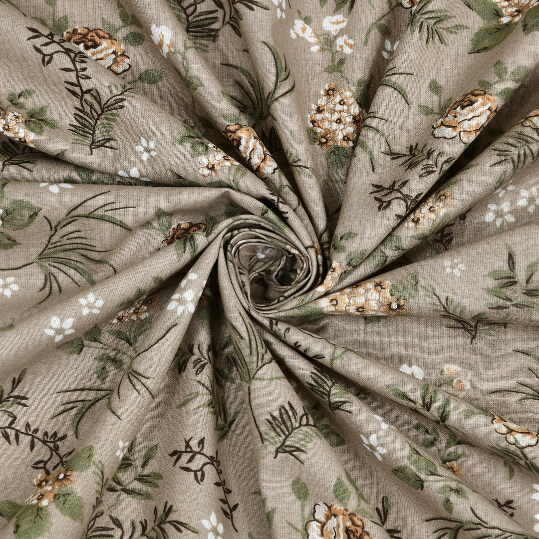 Bella Casa Fashion & Retail Ltd BEDSHEET 72 inch x 78 inch + 10 inch / Brown & Green / 100 % Pure Cotton Double Fitted Bedsheet Set 100% Cotton with 2 Pillow Covers Floral Design Brown & Green Colour - Scarlet Collection