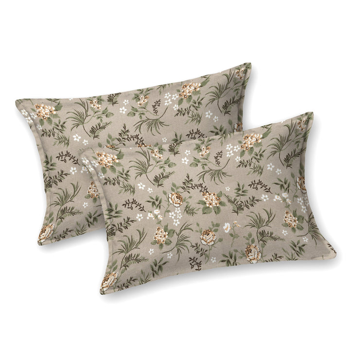 Bella Casa Fashion & Retail Ltd BEDSHEET 72 inch x 78 inch + 10 inch / Brown & Green / 100 % Pure Cotton Double Fitted Bedsheet Set 100% Cotton with 2 Pillow Covers Floral Design Brown & Green Colour - Scarlet Collection