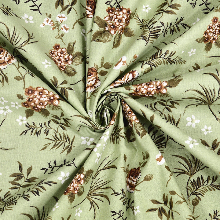 Bella Casa Fashion & Retail Ltd BEDSHEET 72 inch x 78 inch + 10 inch / Green / 100 % Pure Cotton Double Fitted Bedsheet Set 100% Cotton with 2 Pillow Covers Floral Design Green Colour - Scarlet Collection