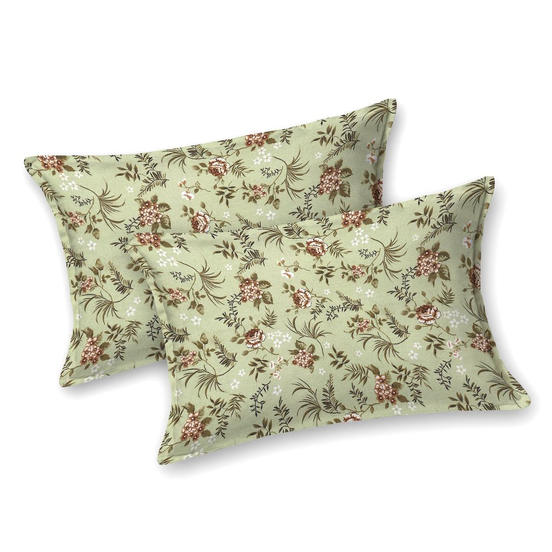 Bella Casa Fashion & Retail Ltd BEDSHEET 72 inch x 78 inch + 10 inch / Green / 100 % Pure Cotton Double Fitted Bedsheet Set 100% Cotton with 2 Pillow Covers Floral Design Green Colour - Scarlet Collection