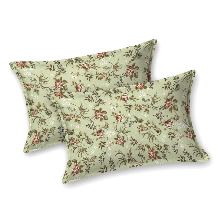 Bella Casa Fashion & Retail Ltd BEDSHEET 72 inch x 78 inch + 10 inch / Green / 100 % Pure Cotton Double Fitted Bedsheet Set 100% Cotton with 2 Pillow Covers Floral Design Green Colour - Scarlet Collection