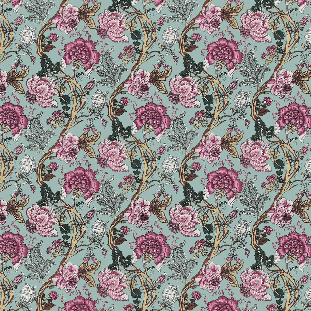 Bella Casa Fashion & Retail Ltd BEDSHEET 72 inch x 78 inch + 10 inch / Mint Green and Magenta / 100 % Pure Cotton Double Fitted Bedsheet Set 100% Cotton with 2 Pillow Covers Floral Design Mint Green and Magenta Colour - Scarlet Collection