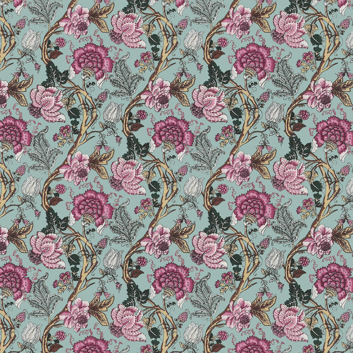 Bella Casa Fashion & Retail Ltd BEDSHEET 72 inch x 78 inch + 10 inch / Mint Green and Magenta / 100 % Pure Cotton Double Fitted Bedsheet Set 100% Cotton with 2 Pillow Covers Floral Design Mint Green and Magenta Colour - Scarlet Collection