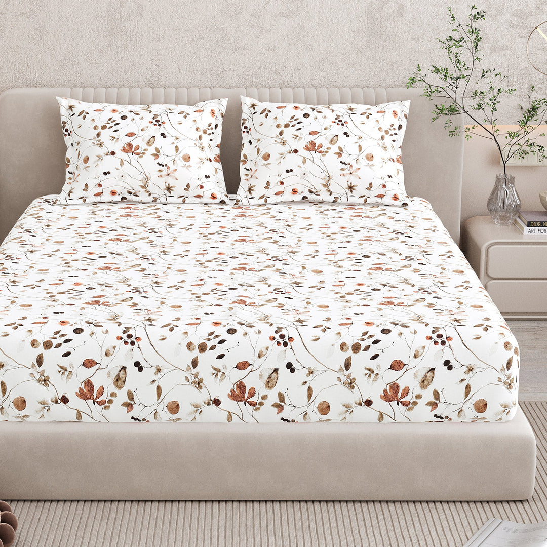 Bella Casa Fashion & Retail Ltd BEDSHEET 72 inch x 78 inch + 10 inch / Multi / 100 % Pure Cotton Double Fitted Bedsheet Set 100% Cotton with 2 Pillow Covers Floral Design Multi Colour - Scarlet Collection