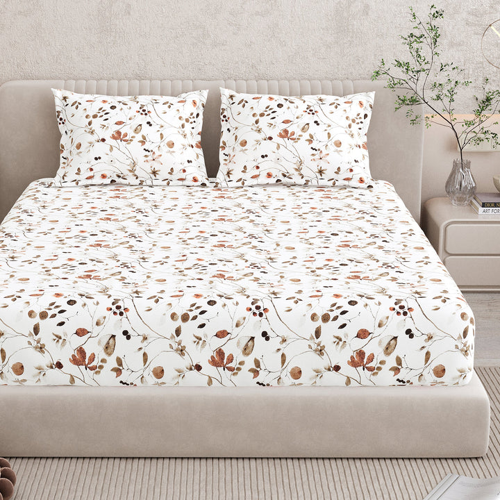 Bella Casa Fashion & Retail Ltd BEDSHEET 72 inch x 78 inch + 10 inch / Multi / 100 % Pure Cotton Double Fitted Bedsheet Set 100% Cotton with 2 Pillow Covers Floral Design Multi Colour - Scarlet Collection