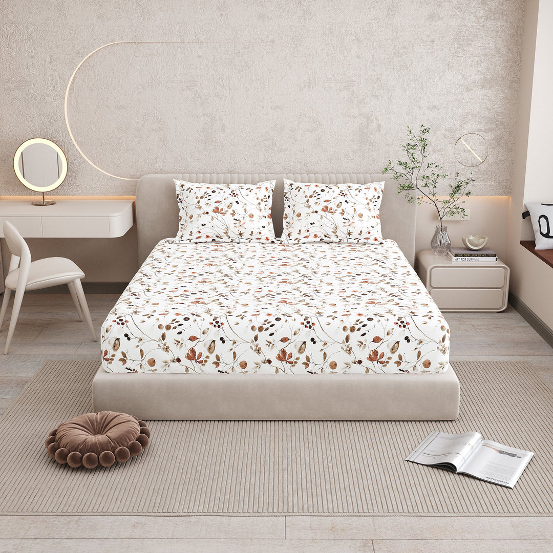 Bella Casa Fashion & Retail Ltd BEDSHEET 72 inch x 78 inch + 10 inch / Multi / 100 % Pure Cotton Double Fitted Bedsheet Set 100% Cotton with 2 Pillow Covers Floral Design Multi Colour - Scarlet Collection