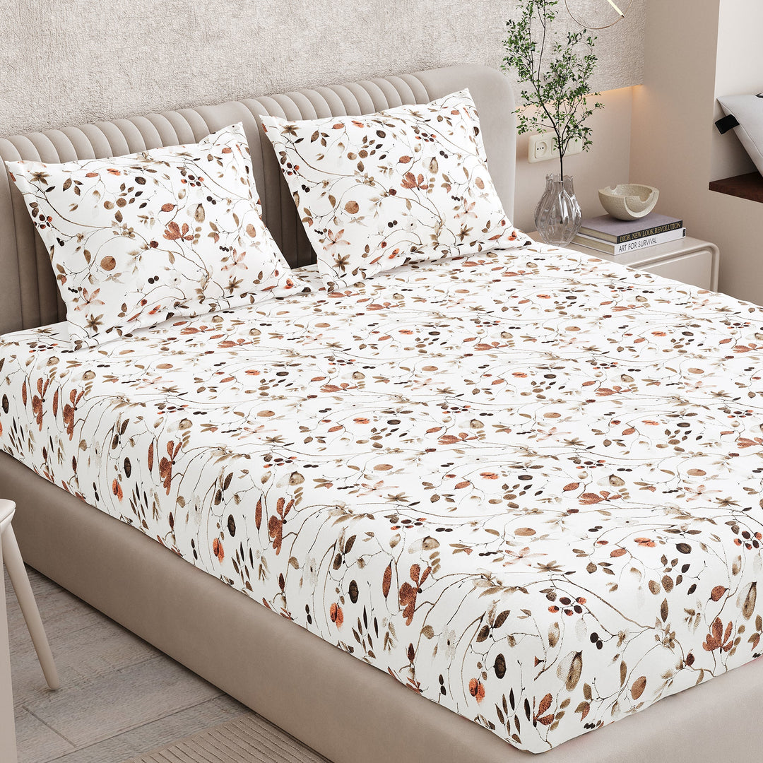 Bella Casa Fashion & Retail Ltd BEDSHEET 72 inch x 78 inch + 10 inch / Multi / 100 % Pure Cotton Double Fitted Bedsheet Set 100% Cotton with 2 Pillow Covers Floral Design Multi Colour - Scarlet Collection