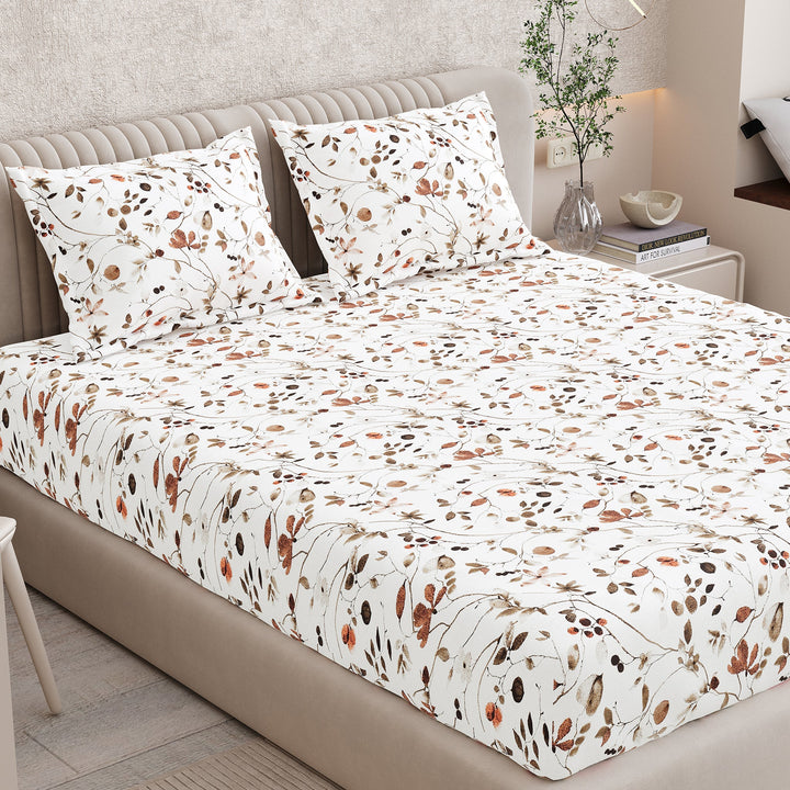Bella Casa Fashion & Retail Ltd BEDSHEET 72 inch x 78 inch + 10 inch / Multi / 100 % Pure Cotton Double Fitted Bedsheet Set 100% Cotton with 2 Pillow Covers Floral Design Multi Colour - Scarlet Collection