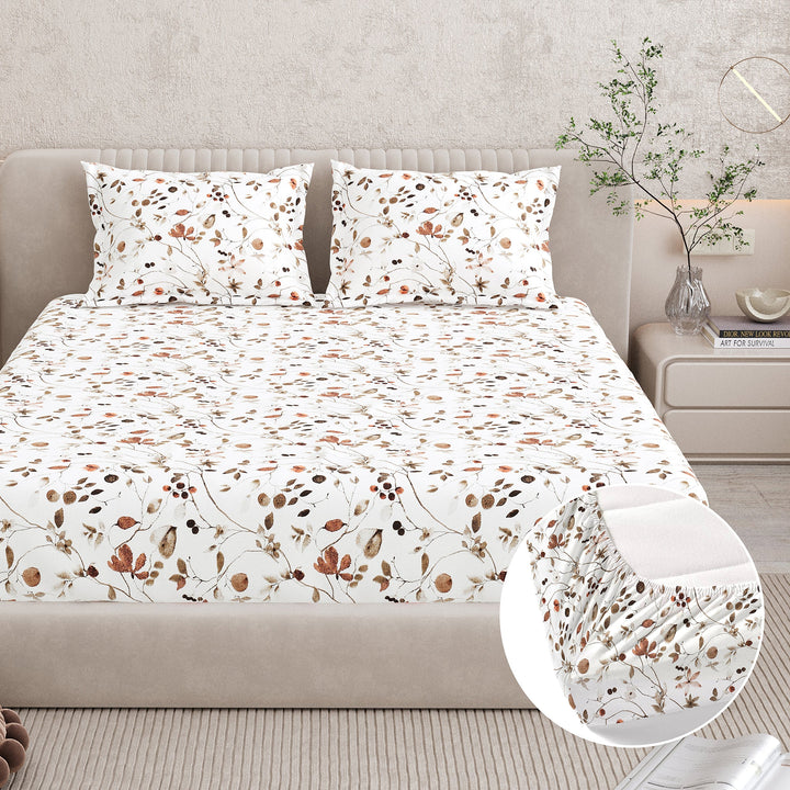 Bella Casa Fashion & Retail Ltd BEDSHEET 72 inch x 78 inch + 10 inch / Multi / 100 % Pure Cotton Double Fitted Bedsheet Set 100% Cotton with 2 Pillow Covers Floral Design Multi Colour - Scarlet Collection