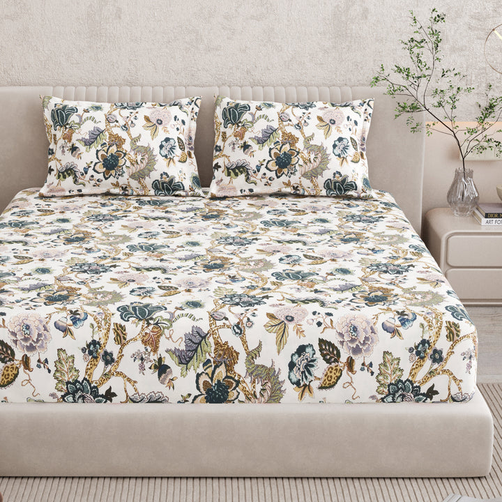 Bella Casa Fashion & Retail Ltd BEDSHEET 72 inch x 78 inch + 10 inch / Multicolor / 100 % Pure Cotton Double Fitted Bedsheet Set 100% Cotton with 2 Pillow Covers Floral Design Multi Colour - Scarlet Collection