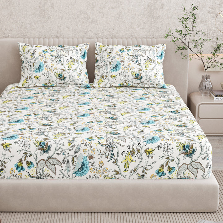 Bella Casa Fashion & Retail Ltd BEDSHEET 72 inch x 78 inch + 10 inch / Multicolor / 100 % Pure Cotton Double Fitted Bedsheet Set 100% Cotton with 2 Pillow Covers Floral Design Multi Colour - Scarlet Collection