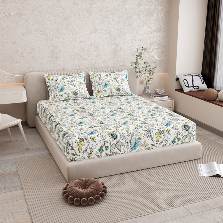 Bella Casa Fashion & Retail Ltd BEDSHEET 72 inch x 78 inch + 10 inch / Multicolor / 100 % Pure Cotton Double Fitted Bedsheet Set 100% Cotton with 2 Pillow Covers Floral Design Multi Colour - Scarlet Collection