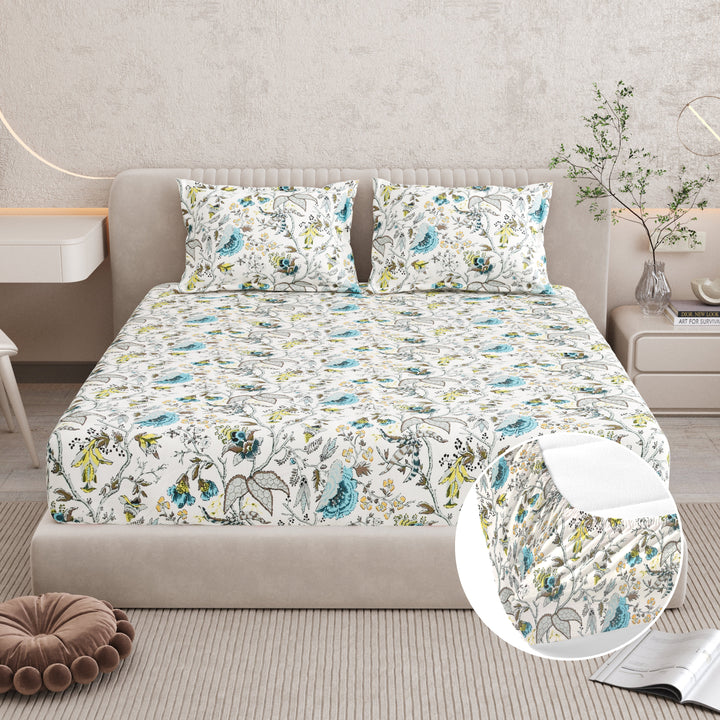 Bella Casa Fashion & Retail Ltd BEDSHEET 72 inch x 78 inch + 10 inch / Multicolor / 100 % Pure Cotton Double Fitted Bedsheet Set 100% Cotton with 2 Pillow Covers Floral Design Multi Colour - Scarlet Collection