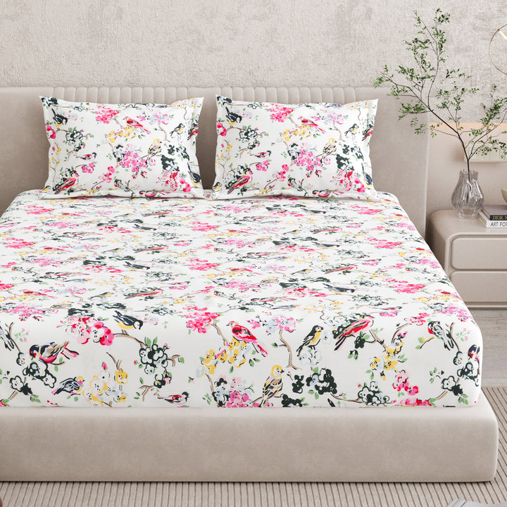 Bella Casa Fashion & Retail Ltd BEDSHEET 72 inch x 78 inch + 10 inch / Multicolor / 100 % Pure Cotton Double Fitted Bedsheet Set 100% Cotton with 2 Pillow Covers Floral Design Multi Colour - Scarlet Collection