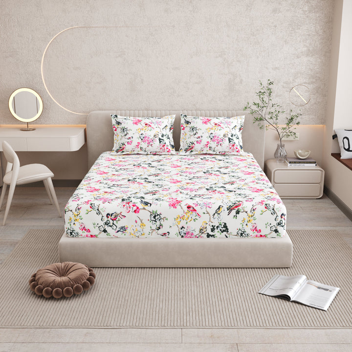 Bella Casa Fashion & Retail Ltd BEDSHEET 72 inch x 78 inch + 10 inch / Multicolor / 100 % Pure Cotton Double Fitted Bedsheet Set 100% Cotton with 2 Pillow Covers Floral Design Multi Colour - Scarlet Collection