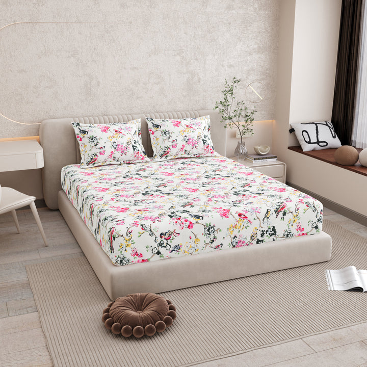 Bella Casa Fashion & Retail Ltd BEDSHEET 72 inch x 78 inch + 10 inch / Multicolor / 100 % Pure Cotton Double Fitted Bedsheet Set 100% Cotton with 2 Pillow Covers Floral Design Multi Colour - Scarlet Collection