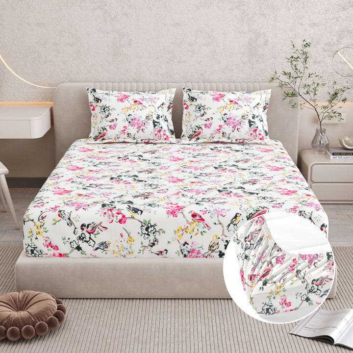 Bella Casa Fashion & Retail Ltd BEDSHEET 72 inch x 78 inch + 10 inch / Multicolor / 100 % Pure Cotton Double Fitted Bedsheet Set 100% Cotton with 2 Pillow Covers Floral Design Multi Colour - Scarlet Collection