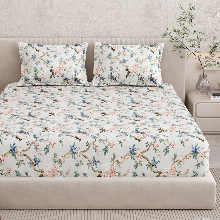 Bella Casa Fashion & Retail Ltd BEDSHEET 72 inch x 78 inch + 10 inch / Multicolor / 100 % Pure Cotton Double Fitted Bedsheet Set 100% Cotton with 2 Pillow Covers Floral Design Multi Colour - Scarlet Collection