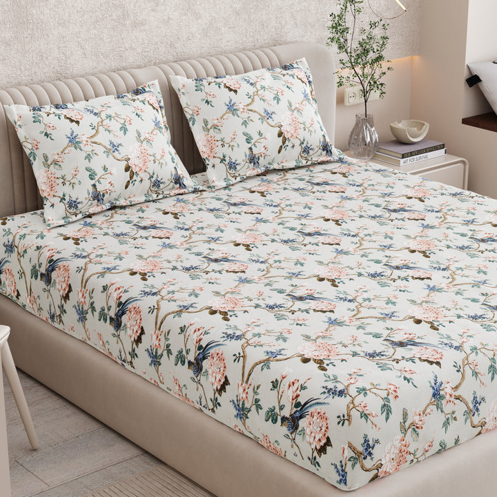 Bella Casa Fashion & Retail Ltd BEDSHEET 72 inch x 78 inch + 10 inch / Multicolor / 100 % Pure Cotton Double Fitted Bedsheet Set 100% Cotton with 2 Pillow Covers Floral Design Multi Colour - Scarlet Collection