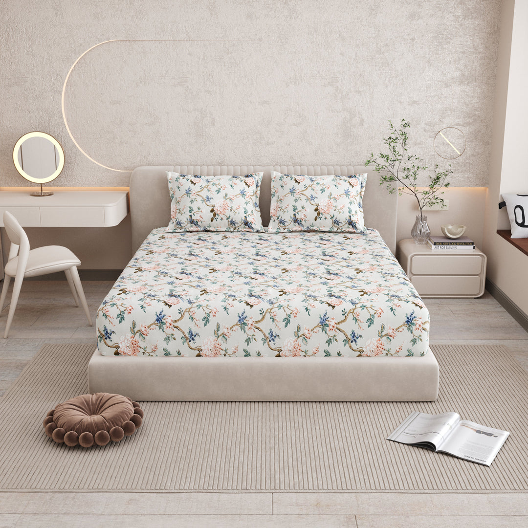 Bella Casa Fashion & Retail Ltd BEDSHEET 72 inch x 78 inch + 10 inch / Multicolor / 100 % Pure Cotton Double Fitted Bedsheet Set 100% Cotton with 2 Pillow Covers Floral Design Multi Colour - Scarlet Collection