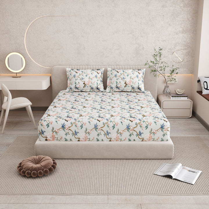 Bella Casa Fashion & Retail Ltd BEDSHEET 72 inch x 78 inch + 10 inch / Multicolor / 100 % Pure Cotton Double Fitted Bedsheet Set 100% Cotton with 2 Pillow Covers Floral Design Multi Colour - Scarlet Collection