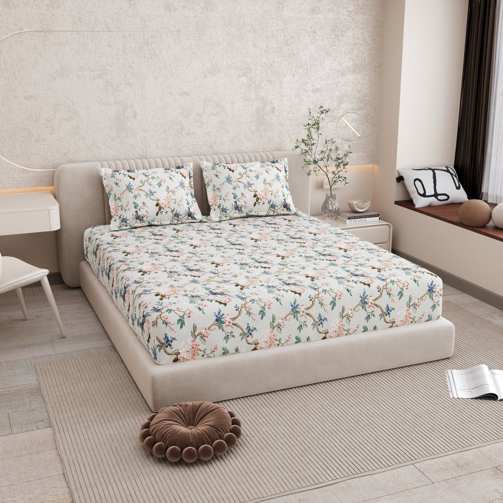 Bella Casa Fashion & Retail Ltd BEDSHEET 72 inch x 78 inch + 10 inch / Multicolor / 100 % Pure Cotton Double Fitted Bedsheet Set 100% Cotton with 2 Pillow Covers Floral Design Multi Colour - Scarlet Collection