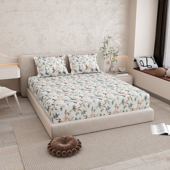 Bella Casa Fashion & Retail Ltd BEDSHEET 72 inch x 78 inch + 10 inch / Multicolor / 100 % Pure Cotton Double Fitted Bedsheet Set 100% Cotton with 2 Pillow Covers Floral Design Multi Colour - Scarlet Collection