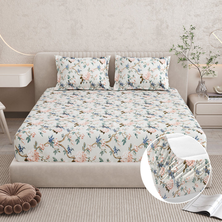 Bella Casa Fashion & Retail Ltd BEDSHEET 72 inch x 78 inch + 10 inch / Multicolor / 100 % Pure Cotton Double Fitted Bedsheet Set 100% Cotton with 2 Pillow Covers Floral Design Multi Colour - Scarlet Collection