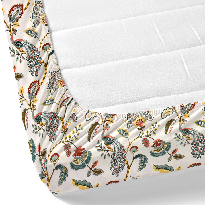 Bella Casa Fashion & Retail Ltd BEDSHEET 72 inch x 78 inch + 10 inch / Multicolor / 100 % Pure Cotton Double Fitted Bedsheet Set 100% Cotton with 2 Pillow Covers Floral Design Multi Colour - Scarlet Collection