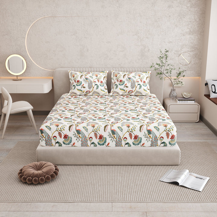 Bella Casa Fashion & Retail Ltd BEDSHEET 72 inch x 78 inch + 10 inch / Multicolor / 100 % Pure Cotton Double Fitted Bedsheet Set 100% Cotton with 2 Pillow Covers Floral Design Multi Colour - Scarlet Collection