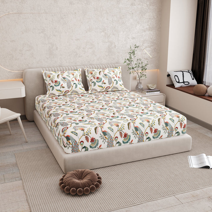 Bella Casa Fashion & Retail Ltd BEDSHEET 72 inch x 78 inch + 10 inch / Multicolor / 100 % Pure Cotton Double Fitted Bedsheet Set 100% Cotton with 2 Pillow Covers Floral Design Multi Colour - Scarlet Collection