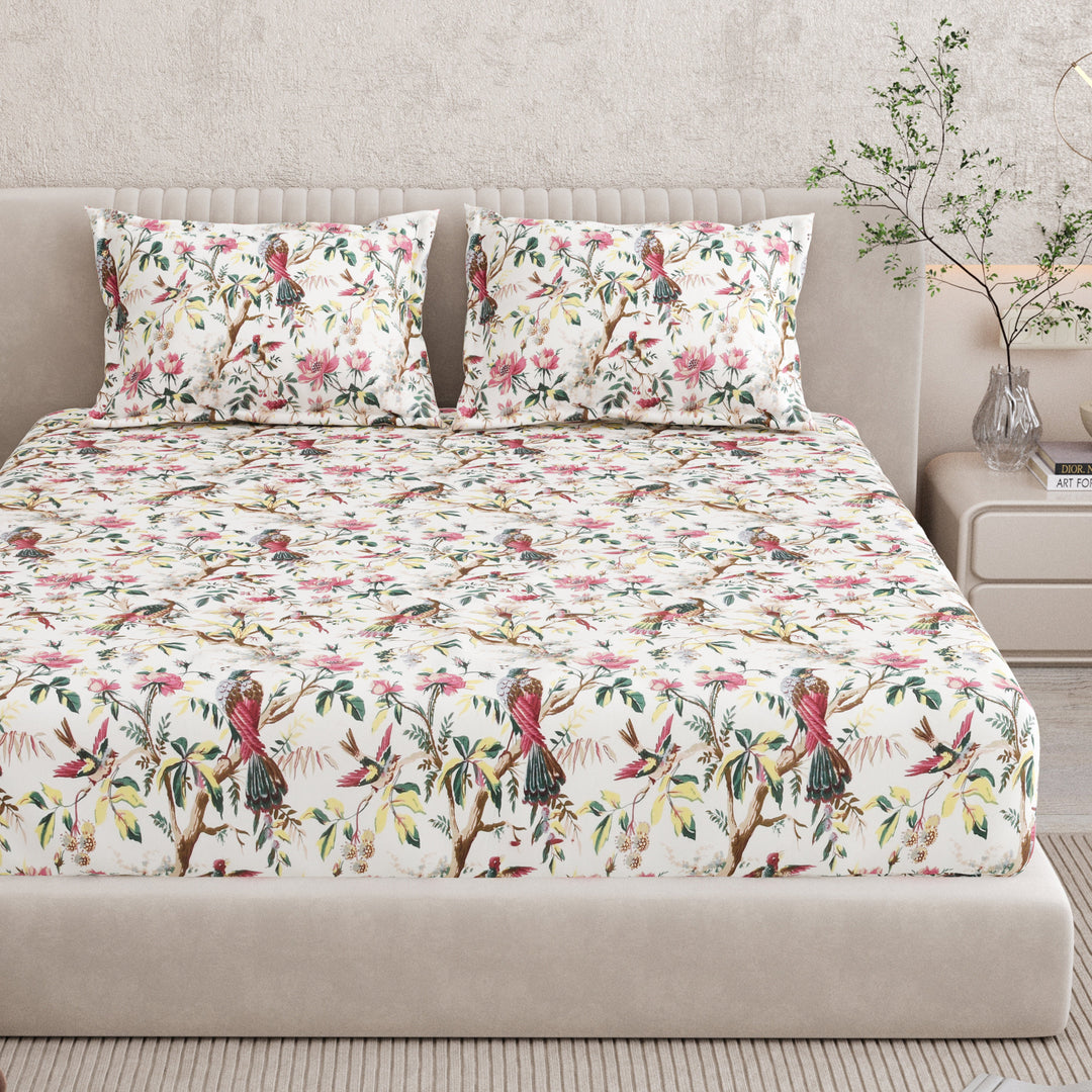 Bella Casa Fashion & Retail Ltd BEDSHEET 72 inch x 78 inch + 10 inch / Multicolor / 100 % Pure Cotton Double Fitted Bedsheet Set 100% Cotton with 2 Pillow Covers Floral Design Multi Colour - Scarlet Collection