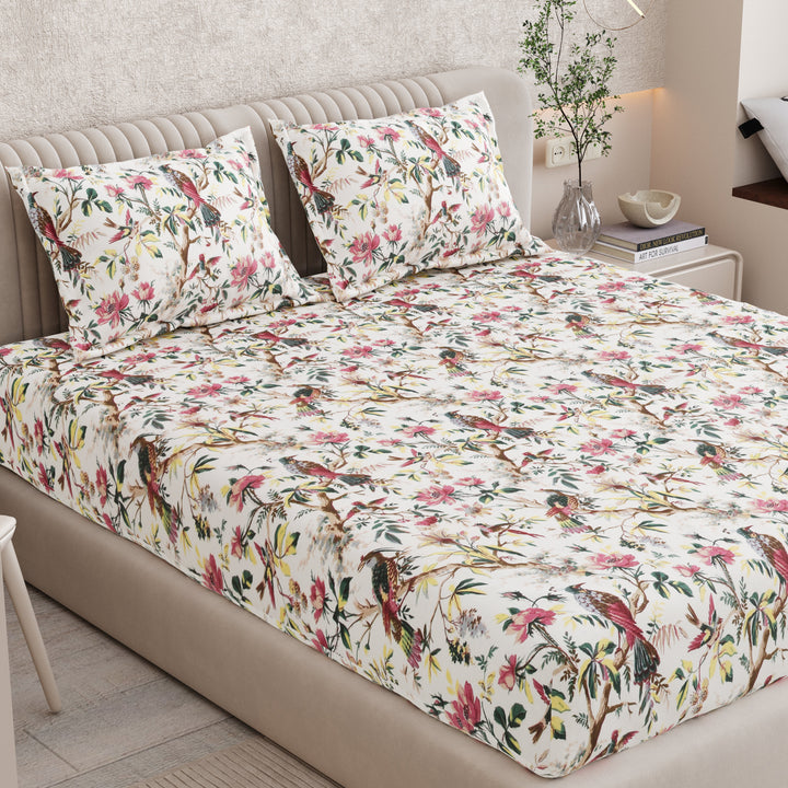 Bella Casa Fashion & Retail Ltd BEDSHEET 72 inch x 78 inch + 10 inch / Multicolor / 100 % Pure Cotton Double Fitted Bedsheet Set 100% Cotton with 2 Pillow Covers Floral Design Multi Colour - Scarlet Collection