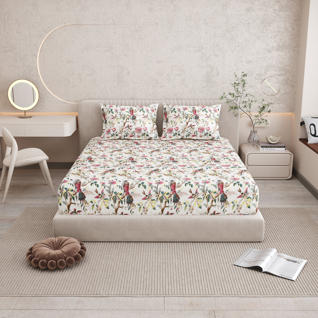 Bella Casa Fashion & Retail Ltd BEDSHEET 72 inch x 78 inch + 10 inch / Multicolor / 100 % Pure Cotton Double Fitted Bedsheet Set 100% Cotton with 2 Pillow Covers Floral Design Multi Colour - Scarlet Collection