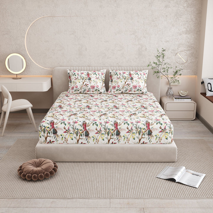 Bella Casa Fashion & Retail Ltd BEDSHEET 72 inch x 78 inch + 10 inch / Multicolor / 100 % Pure Cotton Double Fitted Bedsheet Set 100% Cotton with 2 Pillow Covers Floral Design Multi Colour - Scarlet Collection