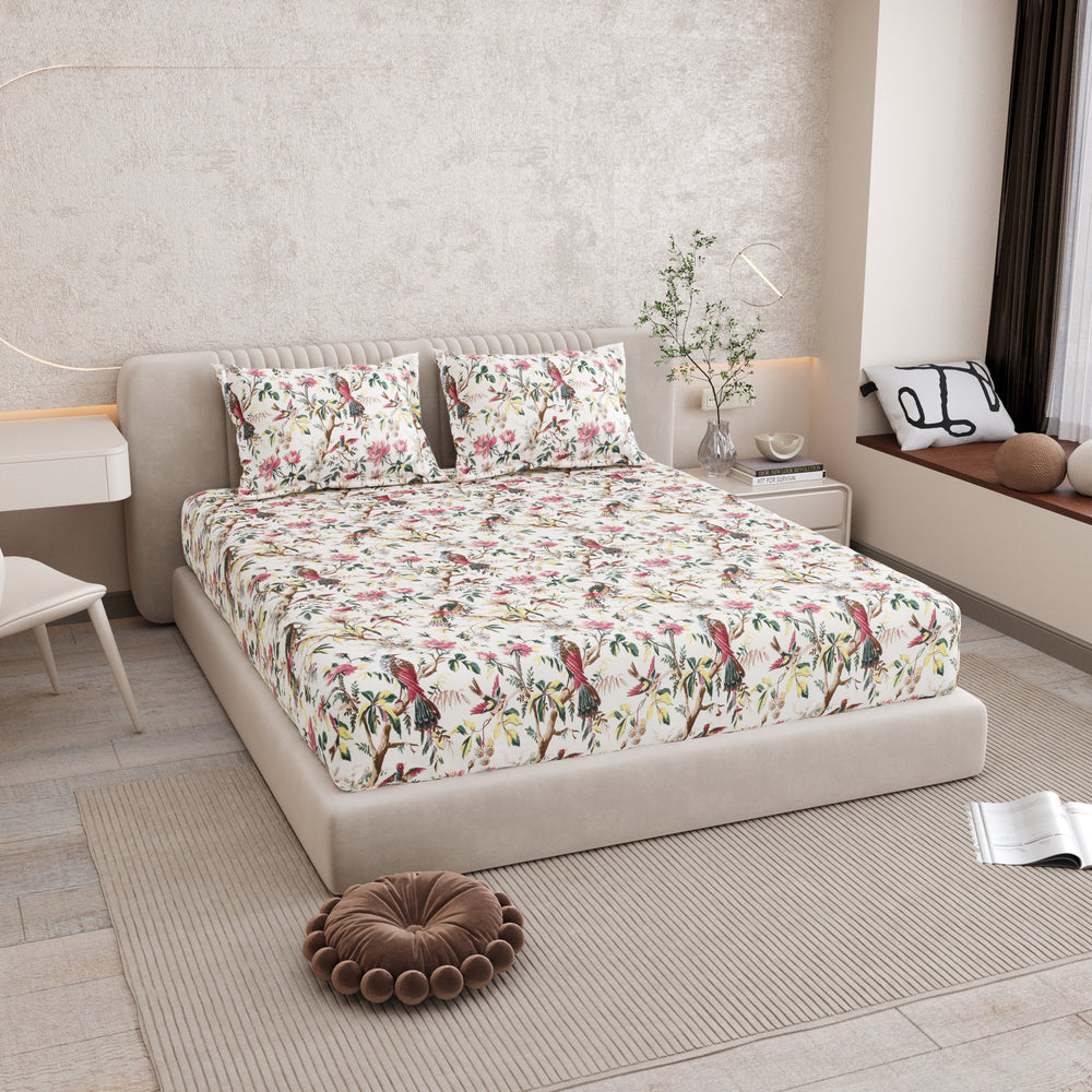 Bella Casa Fashion & Retail Ltd BEDSHEET 72 inch x 78 inch + 10 inch / Multicolor / 100 % Pure Cotton Double Fitted Bedsheet Set 100% Cotton with 2 Pillow Covers Floral Design Multi Colour - Scarlet Collection