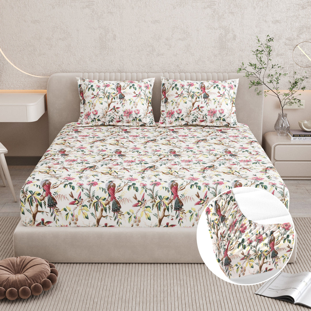 Bella Casa Fashion & Retail Ltd BEDSHEET 72 inch x 78 inch + 10 inch / Multicolor / 100 % Pure Cotton Double Fitted Bedsheet Set 100% Cotton with 2 Pillow Covers Floral Design Multi Colour - Scarlet Collection