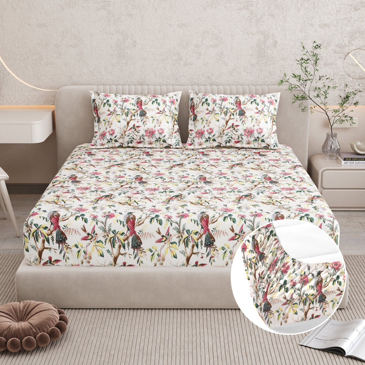 Bella Casa Fashion & Retail Ltd BEDSHEET 72 inch x 78 inch + 10 inch / Multicolor / 100 % Pure Cotton Double Fitted Bedsheet Set 100% Cotton with 2 Pillow Covers Floral Design Multi Colour - Scarlet Collection