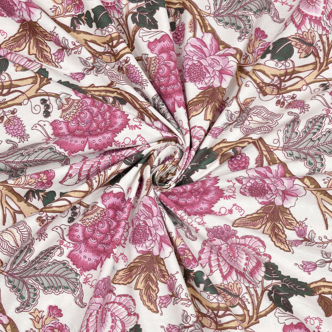 Bella Casa Fashion & Retail Ltd BEDSHEET 72 inch x 78 inch + 10 inch / Pink / 100 % Pure Cotton Double Fitted Bedsheet Set 100% Cotton with 2 Pillow Covers Floral Design Pink Colour - Scarlet Collection