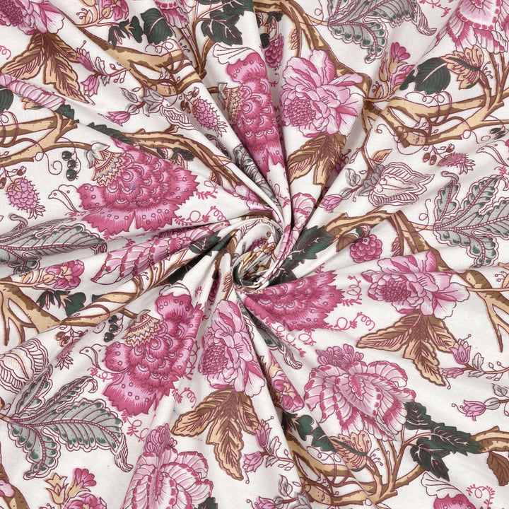 Bella Casa Fashion & Retail Ltd BEDSHEET 72 inch x 78 inch + 10 inch / Pink / 100 % Pure Cotton Double Fitted Bedsheet Set 100% Cotton with 2 Pillow Covers Floral Design Pink Colour - Scarlet Collection