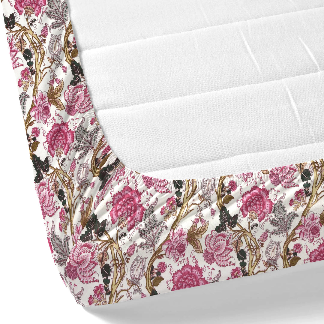 Bella Casa Fashion & Retail Ltd BEDSHEET 72 inch x 78 inch + 10 inch / Pink / 100 % Pure Cotton Double Fitted Bedsheet Set 100% Cotton with 2 Pillow Covers Floral Design Pink Colour - Scarlet Collection