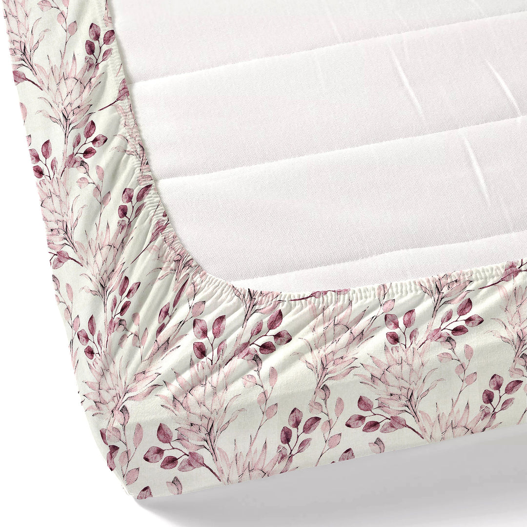 Bella Casa Fashion & Retail Ltd BEDSHEET 72 inch x 78 inch + 10 inch / Pink / 100 % Pure Cotton Double Fitted Bedsheet Set 100% Cotton with 2 Pillow Covers Floral Design Pink Colour - Scarlet Collection