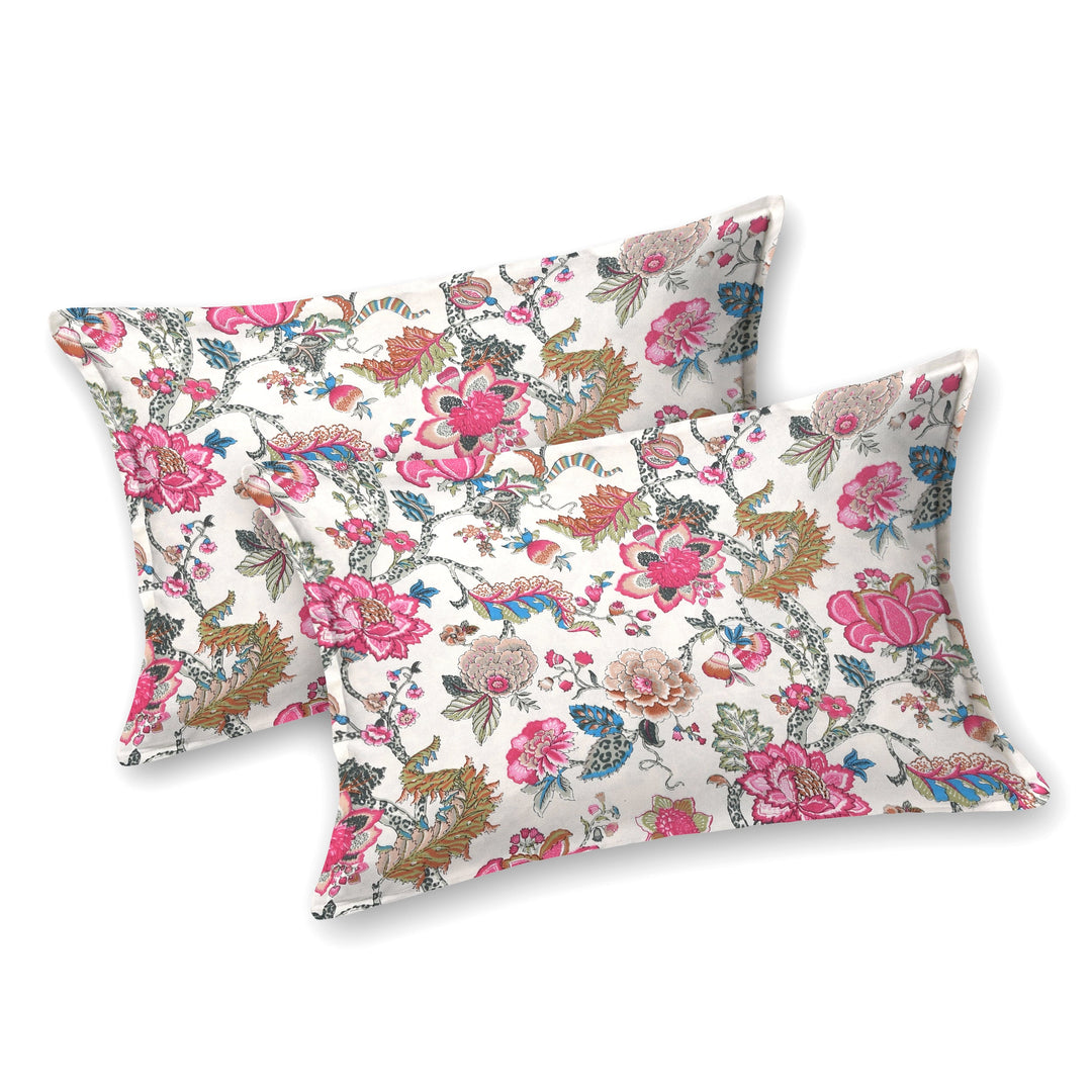 Bella Casa Fashion & Retail Ltd BEDSHEET 72 inch x 78 inch + 10 inch / Pink & Cream / 100 % Pure Cotton Double Fitted Bedsheet Set 100% Cotton with 2 Pillow Covers Floral Design Pink & Cream Colour - Scarlet Collection