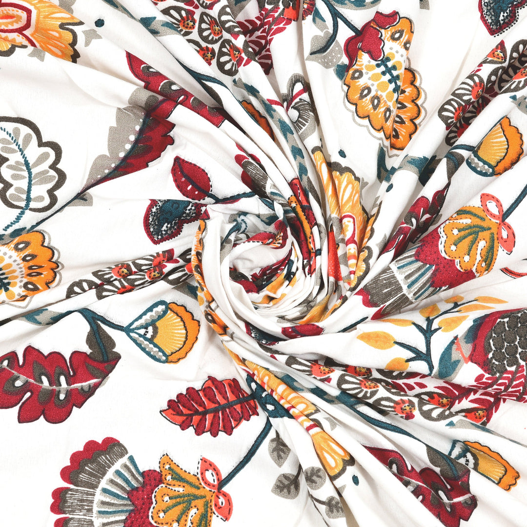 Bella Casa Fashion & Retail Ltd BEDSHEET 72 inch x 78 inch + 10 inch / Red & Mustard / 100 % Pure Cotton Double Fitted Bedsheet Set 100% Cotton with 2 Pillow Covers Floral Design Red & Mustard Colour - Scarlet Collection