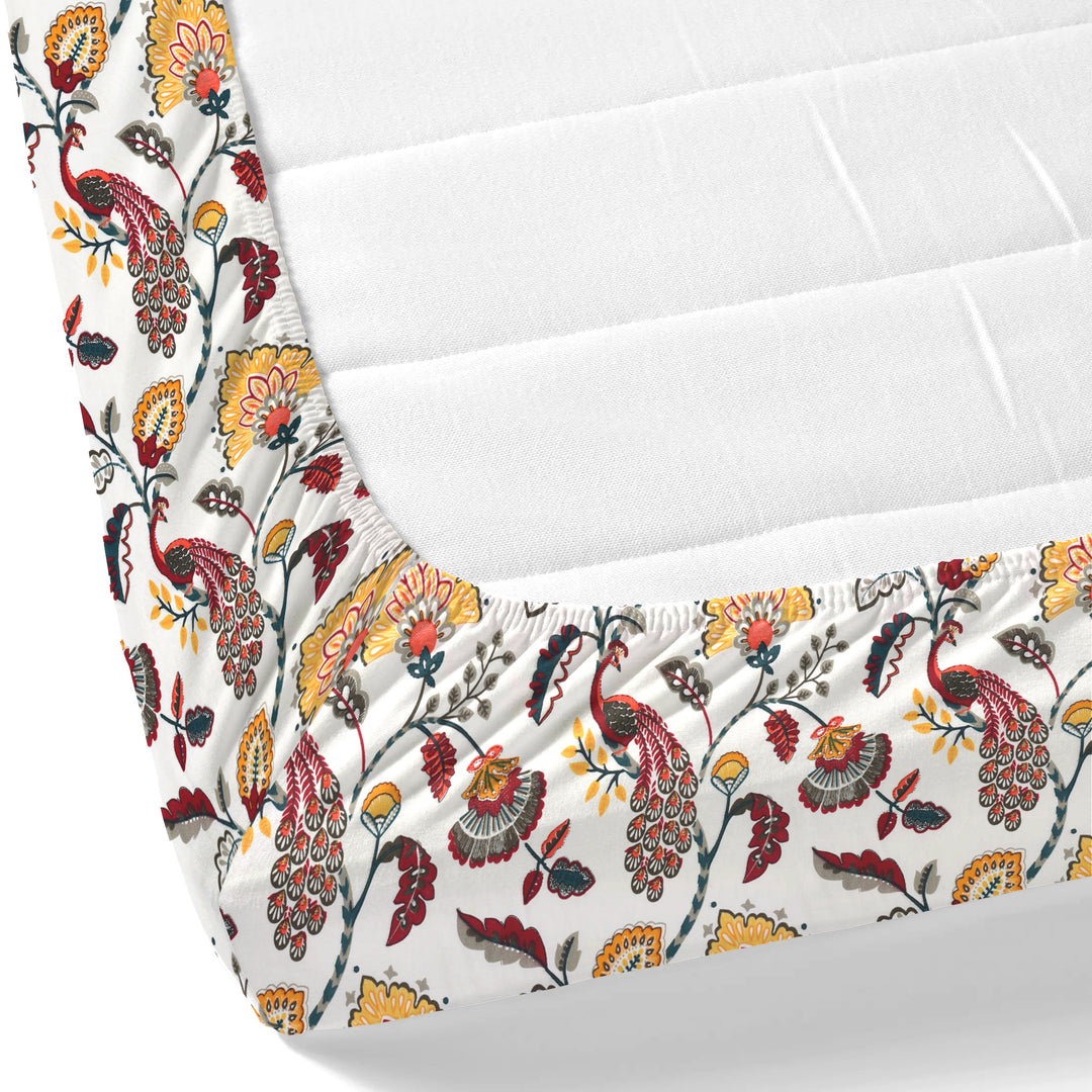 Bella Casa Fashion & Retail Ltd BEDSHEET 72 inch x 78 inch + 10 inch / Red & Mustard / 100 % Pure Cotton Double Fitted Bedsheet Set 100% Cotton with 2 Pillow Covers Floral Design Red & Mustard Colour - Scarlet Collection